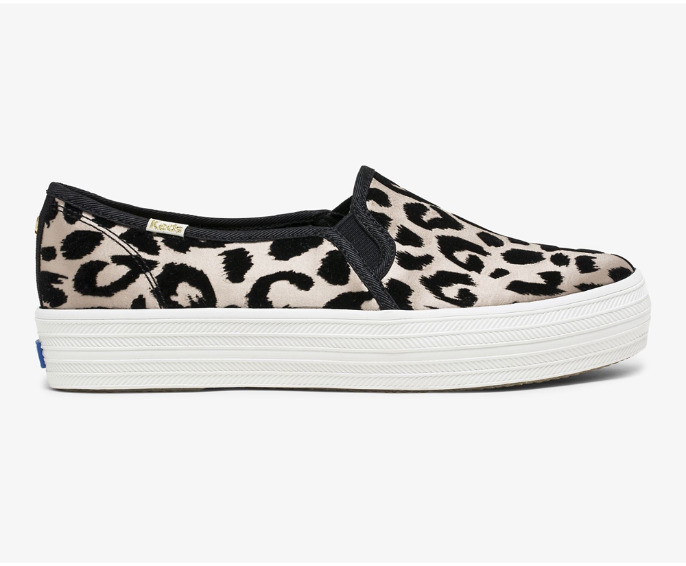 Keds Slip Ons Damen Leopard - Kate Spade New York Triple Decker Flocked Leopard - XQR-964812